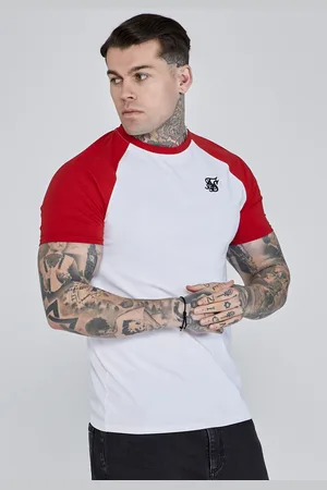 SikSilk Camiseta raglan blanca y roja para hombre S