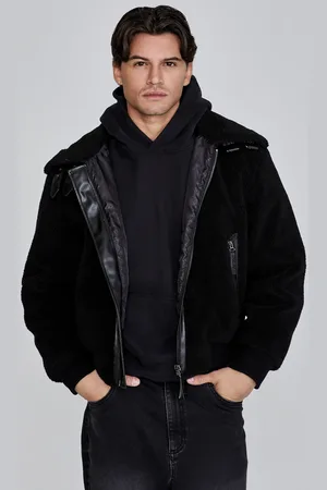 SikSilk Chaqueta bomber Sherpa negra para hombre S