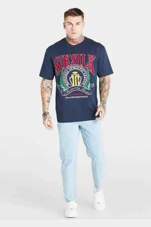 SikSilk Camiseta oversized varsity azul marino para hombre L