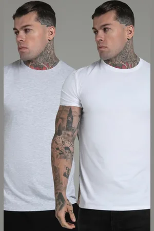 SikSilk Pack de 2 camisetas gris jaspeado y blanco para hombre S