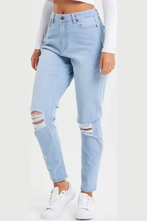 SikSilk Azul claro rodilla rip denim mamá jean XS
