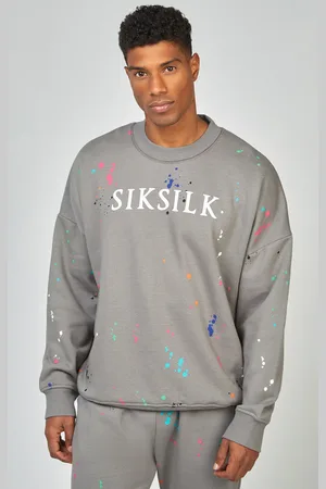 SikSilk Sudadera con salpicadura de pintura gris para hombre L