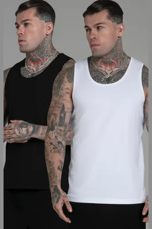 SikSilk Pack de 2 chalecos negro y blanco para hombre L