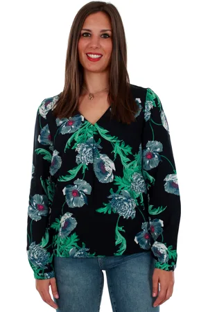 VERO MODA Camiseta manga larga 10210144 VMHOLLY LS MIDI V-NECK TOP D2-1 NIGHT SKY para mujer