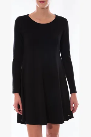 Coquelicot Vestidos Robe Col Rond Noir 16202 para mujer