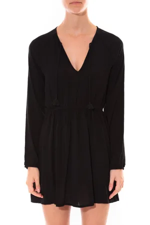 Coquelicot Vestidos Robe Col V Noir 16216 para mujer
