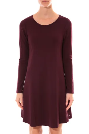 Coquelicot Vestidos Robe Col Rond Bordeaux 16202 para mujer