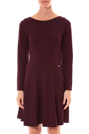 Coquelicot Vestidos Robe Col V Bordeaux 16201 para mujer