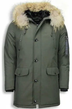 Enos Parkas hombre - Abrigos de Invierno de Caballero largo - Capucha pelo  XL - Parka - Negro 