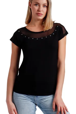 Admas Blusa Camiseta de manga corta Brillo para mujer