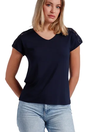 Admas Blusa Camiseta de manga corta Puntilla Hombro para mujer