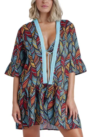 Admas Pareos Caftán de playa Ethnic Feathers para mujer