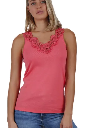 Admas Blusa Camiseta de tirantes Escote Guipur para mujer