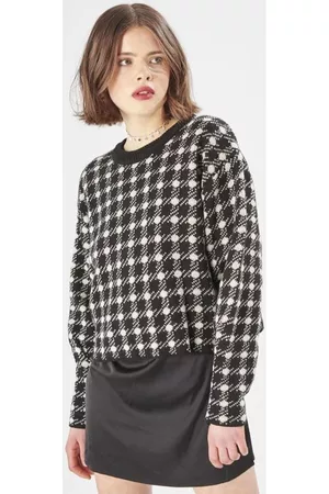 24colours Mujer Jerséis - Jersey Jersey Cuadros Negro para mujer