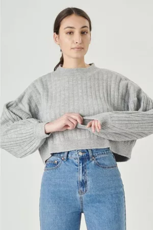 24colours Mujer Jerséis - Jersey Jersey Oversize Gris para mujer