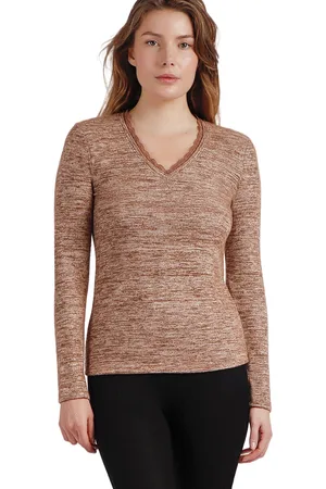 Admas Blusa Top de manga larga y cuello en V Puntilla para mujer