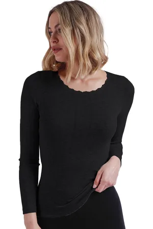 Admas Blusa Top de manga larga Desagujado para mujer