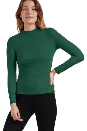 Admas Blusa Camiseta de manga larga con cuello alto Perkins para mujer