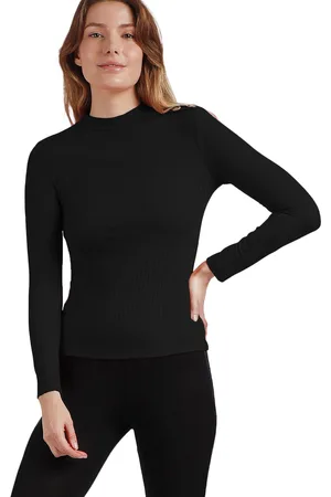 Admas Blusa Camiseta de manga larga con cuello alto Perkins para mujer