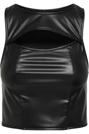 ONLY Tops y Camisetas ONLDORIT FAUX LEATHER CROPPED TOP para mujer