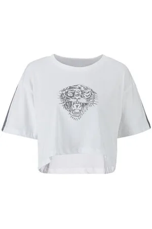 ED HARDY Tops y Camisetas Tiger glow crop top white para mujer