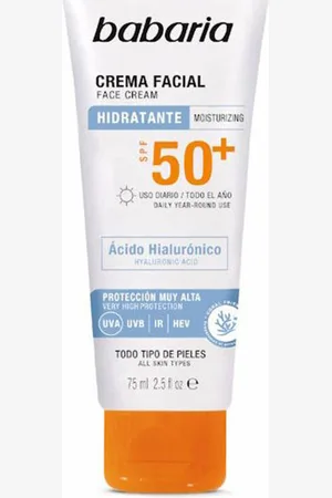Babaria Protección solar Solar Acido Hialurónico Crema Facial Spf50+ para mujer