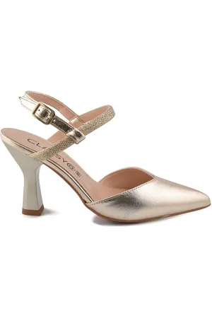Classyco Zapatos de tacón Salones Destalonados dorados de piel by para mujer