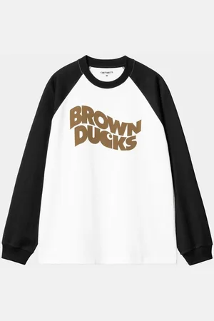 Carhartt Camiseta Camiseta Brown Ducks Manga Larga Blanca/Negra para hombre
