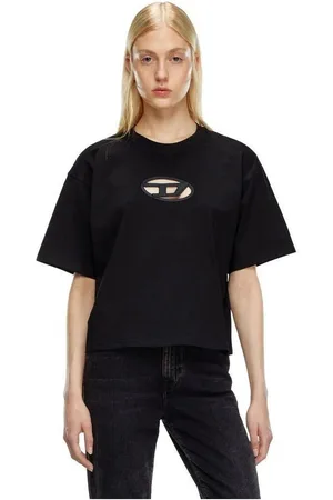 Diesel Tops y Camisetas A15096 0NIAX - T-BUXT-CROP-9XX BLACK para mujer