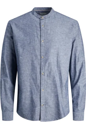 JACK & JONES Camisa manga larga 12248385 JJESUMMER BAND LINEN BLEND SHIRT LS SN FADED DENIM para hombre