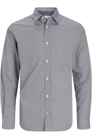 JACK & JONES Camisa manga larga 12261090 JJMATHEO PRINT DETAIL SHIRT LS WHITE para hombre