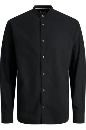 JACK & JONES Camisa manga larga 12248385 JJESUMMER BAND LINEN BLEND SHIRT LS SN BLACK para hombre