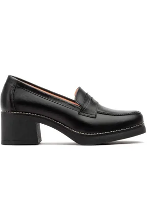 Cbp - Conbuenpie Mocasines Mocasines negros de piel con tacón ancho para mujer