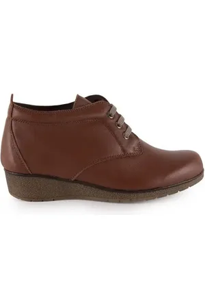 Pie De Angel Zapatos de tacón Botines Clásicos de piel marrones con cordones para mujer