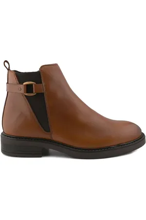 CASUAL Botines Botines marrones de piel con tacón bajo para mujer