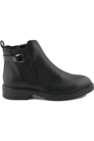 CASUAL Botines Botines negros de piel con tacón bajo para mujer