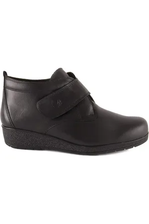 Pie De Angel Zapatos de tacón Botines Clásicos de piel negros con velcro para mujer