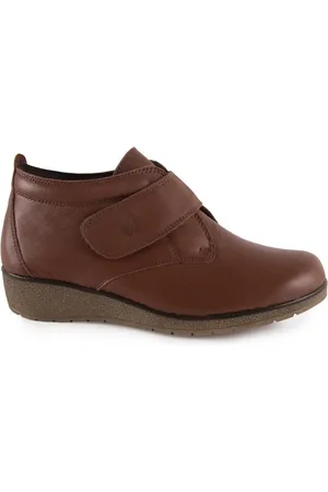 Pie De Angel Zapatos de tacón Botines Clásicos de piel marrones con velcro para mujer