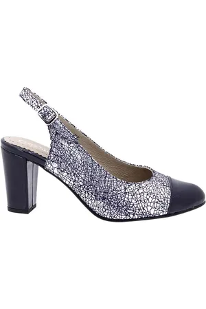 Gasymar Zapatos de tacón Salones destalonados de piel y plata para mujer