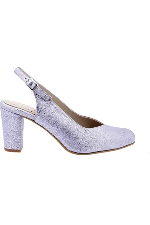 Gasymar Zapatos de tacón Salones destalonados de piel plateados para mujer