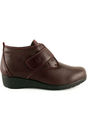 Pie De Angel Zapatos de tacón Botines Clásicos de piel burdeos con velcro para mujer