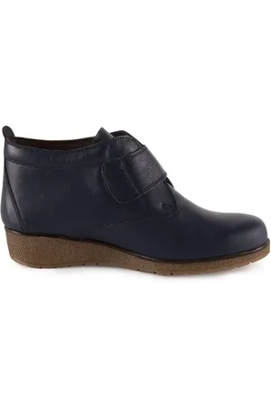 Pie De Angel Zapatos de tacón Botines Clásicos de piel azules con velcro para mujer
