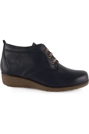 Pie De Angel Zapatos de tacón Botines Clásicos de piel azules con cordones para mujer