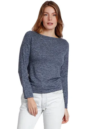 Admas Camiseta manga larga Barca Top de manga larga y cuello barco para mujer
