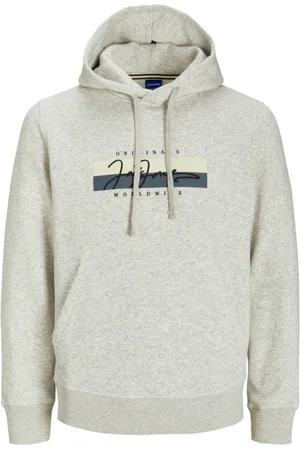 JACK & JONES Jersey 12274585 JORFREDERIKSBERG BOX SCRIPT SWEAT HOOD WHITE MELANGE para hombre
