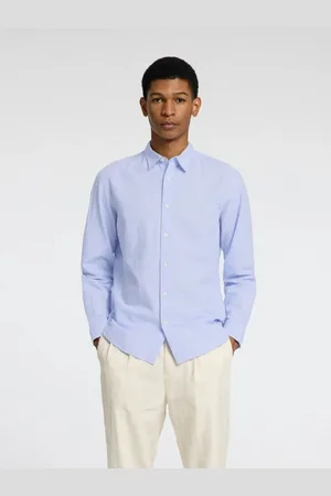 SELECTED Camisa manga larga 16078867 SLIM LINEN-CASHEMERE BLUE para hombre