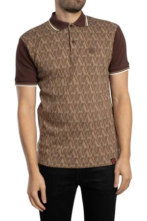TROJAN Polo Polo con panel de jacquard de rombos y cuadros para hombre