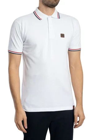 TROJAN Polo Polo de piqué con ribetes de tres colores para hombre