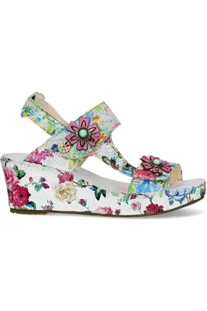 LAURA VITA Sandalias SANDALIA FACDIO-37 PIEL BLANCA FLOREADA para mujer