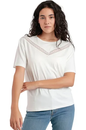 Admas Camiseta Camiseta de manga corta CHEST LACE para mujer